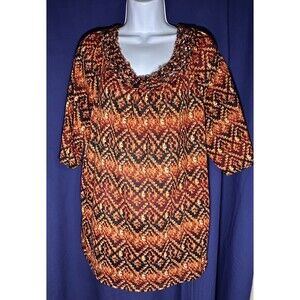 White Stag Women's Green & Orange Paisley 3/4 Sleeve Blouse Size XXL